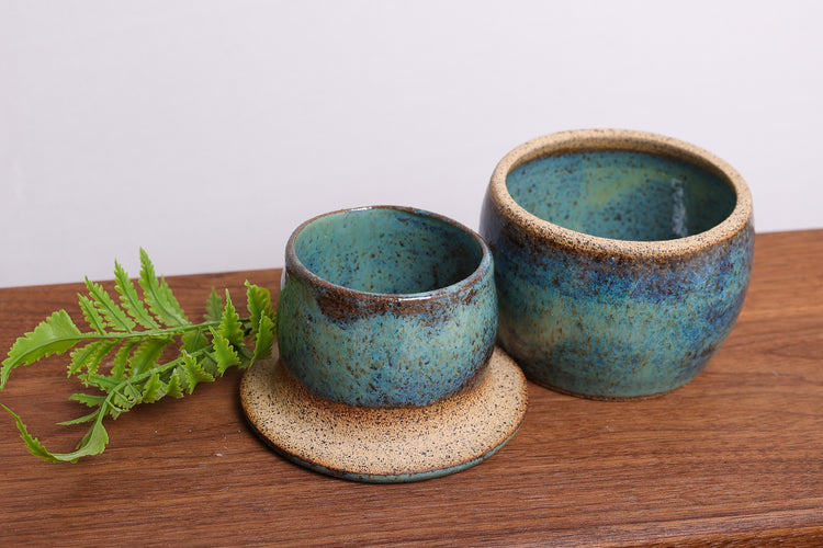Hand Thrown Ceramic French Butter Dish - Blue Butter