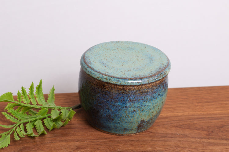 Hand Thrown Ceramic Blue French Butter Dish with Lid