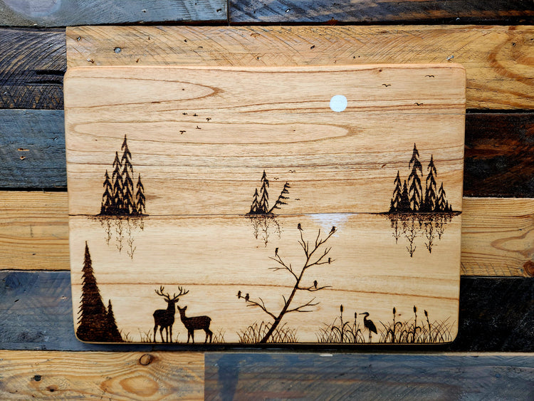 "Deer Pond" Wood burned Wall Art