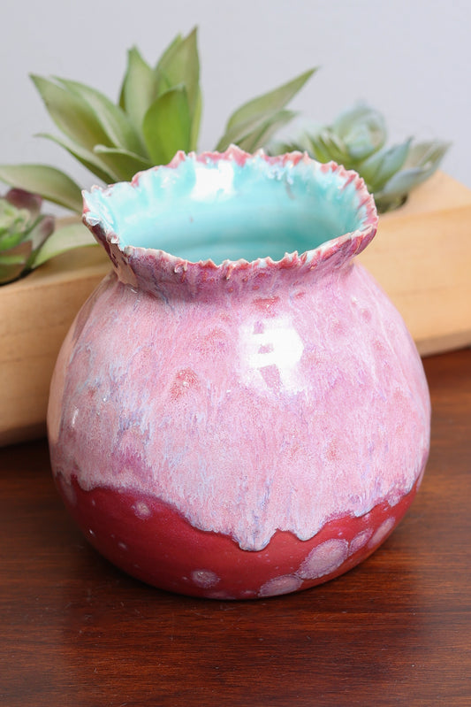 Floral Edge Vase- Drippy Raspberry Floral Vase