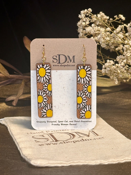 HAND PAINTED RECTANGLE DAISY EARRINGS