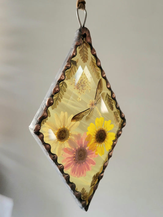 Stained Glass Pressed Flower Diamond Bevel
