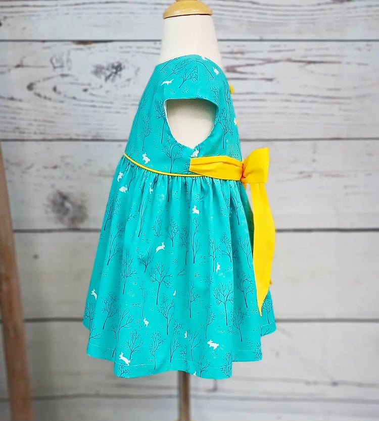 Primrose Dress-Bunnies on Turquoise