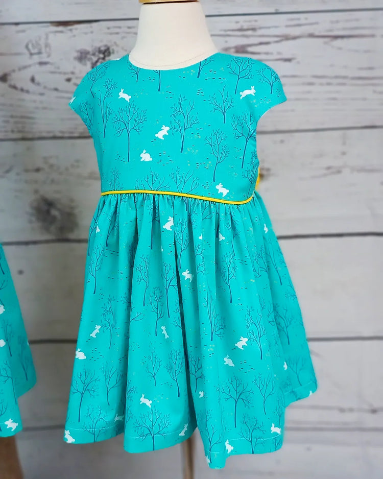 Primrose Dress-Bunnies on Turquoise