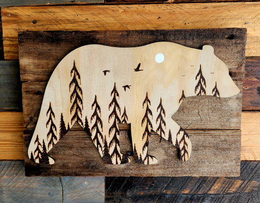 Bear in Forest Woodburning