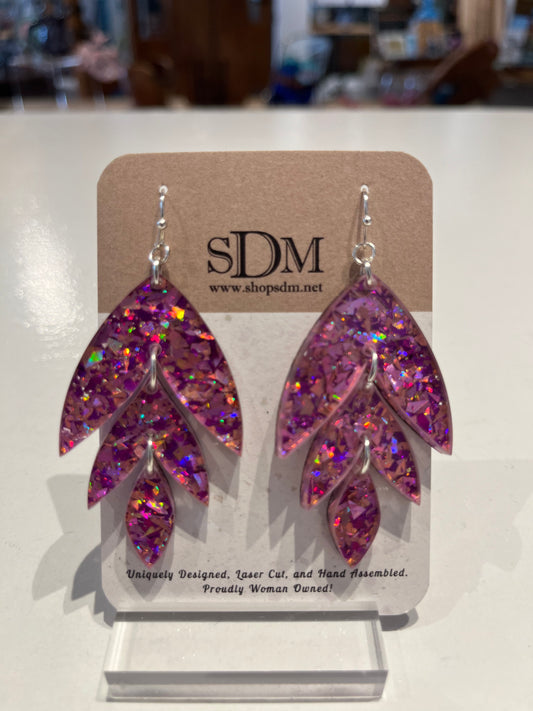 PARTY TIME PURPLE PINK GLITTER DANGLE EARRINGS