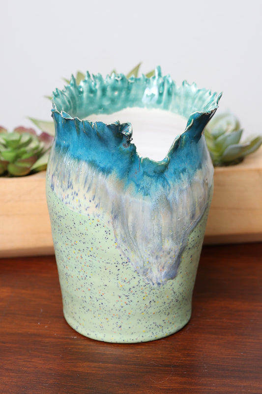 Floral Edge Vase- Turquoise Crest Vase