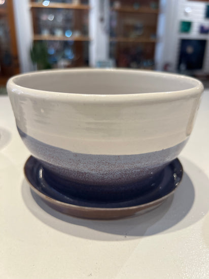 Hand Thrown Ceramic Planter - Blue and White