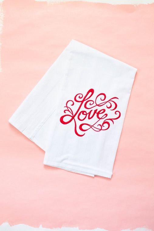 Towel - Embroidered Valentine's Love Message in Red
