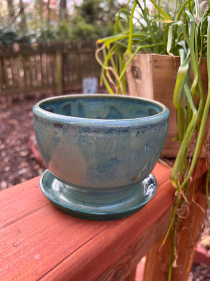 Hand Thrown Ceramic Planter - blue