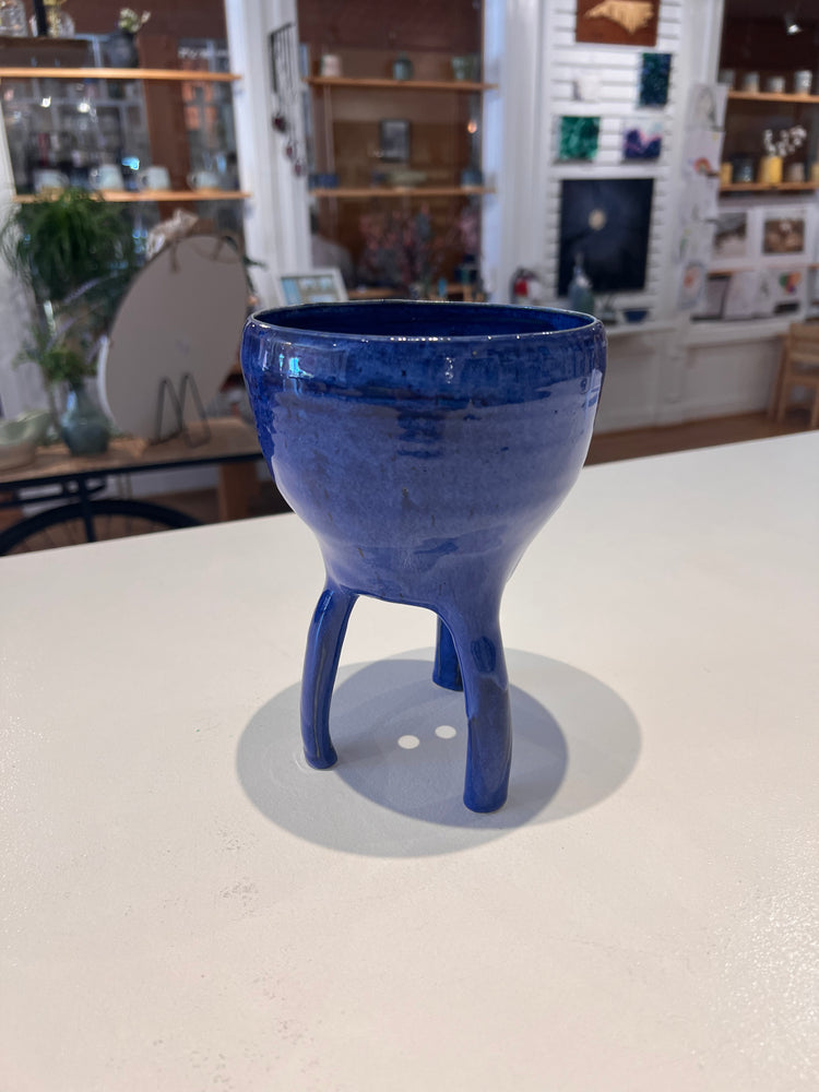 Hand Thrown Planter with Legs - Blue