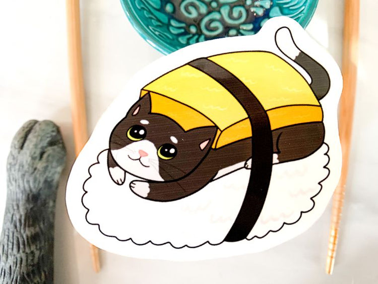Sushi Cat - Vinyl Sticker - 3x3.25 in or magnet